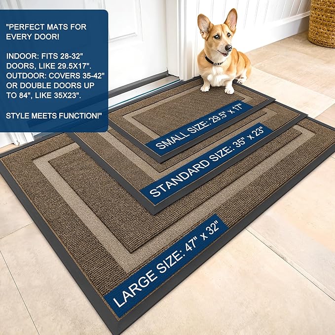OLANLY Front Door Mat Outside 47x17, All-Season Heavy-Duty Rubber Doormat