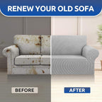 KEKUOU Stretch Sofa Cover Slipcover ，Couch Covers for 3 Cushion Couch Sofa pet Friendly (78"-94") Furniture Protector Sofa with Elastic Bottom for Kids,Dog, Jacquard Small Checked(Large,Silver)