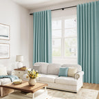 Guken Light Blue 100% Blackout Linen Curtains 100 Inch Length 2 Panels Set for Living Room Back Tab Thermal Insulated Black Out Drapes Room Darkening Farmhouse Style for Bedroom Window Curtains
