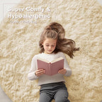 OLANLY Cream Round Rugs for Bedroom - Machine Washable, 4 ft Circle Area Rugs for Living Room, Soft and Fluffy Shaggy Carpet for Teen Girl and Boys, Nursery Rooms, Dorms, Home Decor Aesthetic