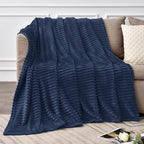 BEDELITE Fleece Throw Blanket for Couch – 3D Ribbed Jacquard Soft and Warm Decorative Fuzzy Blanket – Cozy, Fluffy, Plush Lightweight Navy Blue Throw Blankets for Bed, Sofa, 50x60 inches