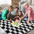 Area Rugs for Bedroom Living Room,5x8 Black and White Fluffy Soft Checkered Rug Fuzzy Shag Shaggy Carpet, Indoor Plush Floor Rugs for Kids Boys Girls Teen Dorm Nursery Home Decor