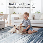 Rugflix 9x12 Large Area Rug, Washable Rug for Living Room, Non Slip, Soft Low Pile, Modern Abstract Blue Grey Indoor Carpet for Bedroom, Dining Room, Home Office, Large Room