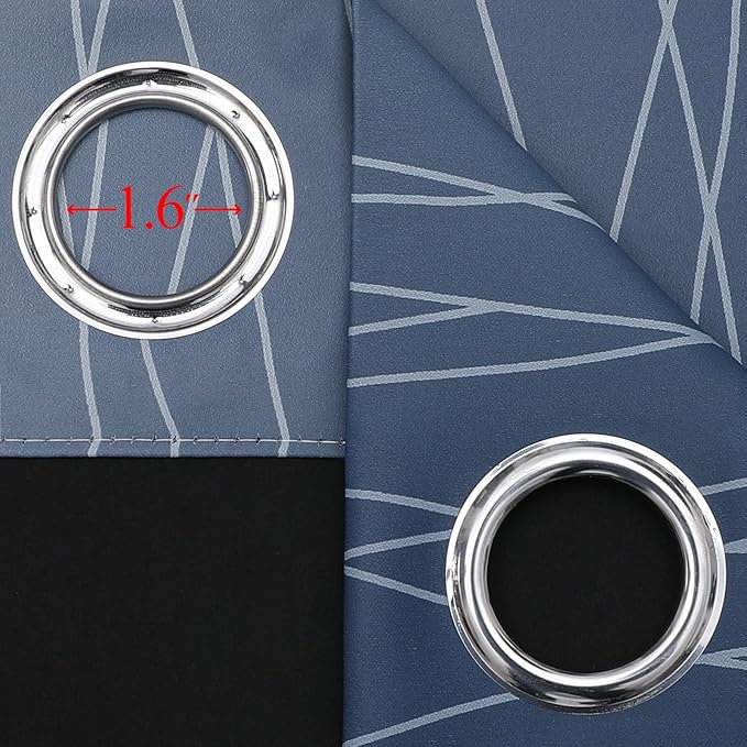 Navy Blue and Greyish White Blackout Curtains for Living Room 72 Inch Long