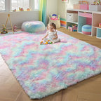 ONASAR Rainbow Area Rugs for Living Room, 5x8 Fluffy Girls Bedroom Rug, Indoor Ultra Soft Plush Shaggy Large Floor Carpets for Nursery Kids Baby Boys Teen Dorm Playroom Home Decor Aesthetic