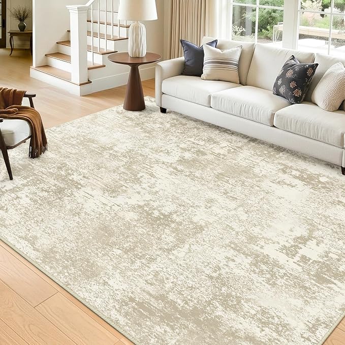 RELEANY Washable 6'x9' Abstract Area Rug for Living Room Cream Beige