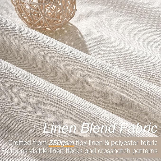 Extra Wide 60 Inch Blackout Curtains 96 Inches Long for Living Room Natural Rustic Textured Linen Back Tab Pleated Dining Room Office Insulated Ceiling Track Window Drapes 60"W x 96"L 2 Panels