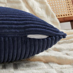 Fancy Homi 2 Packs Navy Blue Lumbar Decorative Throw Pillow Covers 16x32 Inch for Living Room Couch, Rustic Farmhouse Boho Home Decor, Soft Striped Corduroy Rectangle Accent Cushion Case 40x80 cm