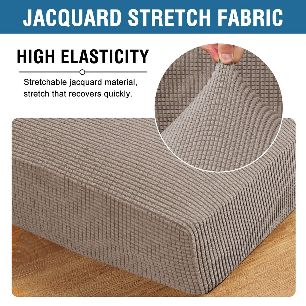 H.VERSAILTEX Super Stretch Couch Cushion Covers Sofa Cushion Slipcovers Jacquard Fabric Individual Seat Couch Slipcover Sets for Pets with Elastic Bottom(3 Packs Cushion Sofa Covers, Taupe)
