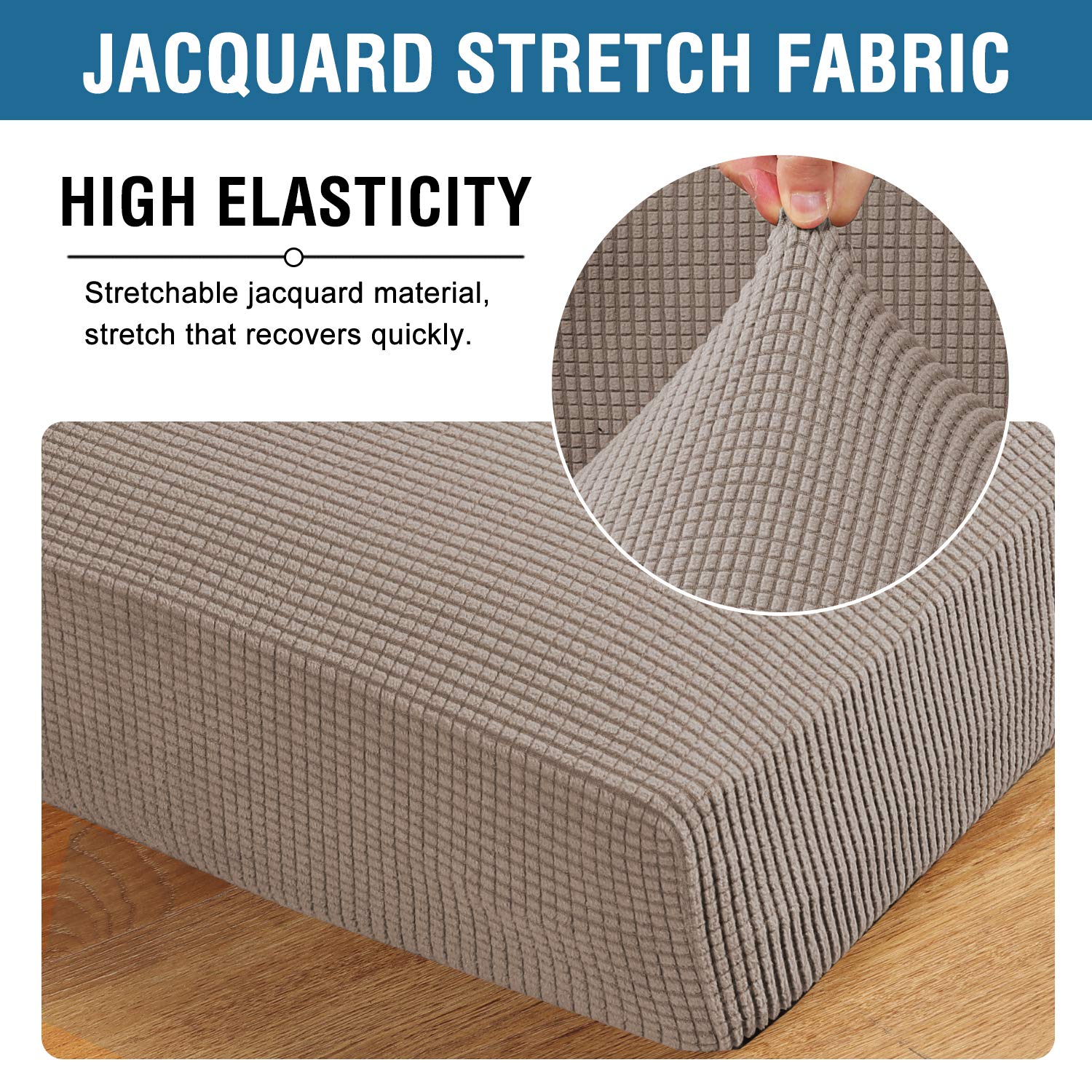 H.VERSAILTEX Super Stretch Couch Cushion Covers Sofa Cushion Slipcovers Jacquard Fabric Individual Seat Couch Slipcover Sets for Pets with Elastic Bottom(3 Packs Cushion Sofa Covers, Taupe)