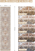 Runner Rug 2x8 Runners for Hallways Non Slip Washable, Vintage Hallway Runner Rugs for Living Room, Low Pile Soft Hallway Rug for Kitchen Bedroom Laundry Room Rug(Orange,2'x8')