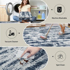 9x12 Area Rugs Washable Rug: Modern Abstract Living Room Rug Soft Anti-Skid Thin Carpet Indoor Floor Non-Shedding Carpets for Bedroom Dining Room Farmhouse Nursery Home Office Blue Grey