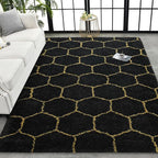 TWINNIS Super Soft Shaggy Rugs Fluffy Carpets, 4x5.9 Feet, Indoor Modern Plush Area Rugs for Living Room Bedroom Kids Room Nursery Home Decor, Upgrade Anti-Skid Rectangular Fuzzy Rug, Black Gold