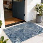Modern Outdoor Rug - 28" x 43" Front Door Mat Indoor Outside Entrance Non-Slip Washable Outdoor Mat Navy Blue White Ocean Waves Rug for Entryway Kitchen Bedroom Layered Doormat for Front Porch