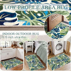 Front Door Mat Outside Entrance - 2x3 Boho Non-Slip Washable Spring Doormat Indoor Outdoor Entrance Tropical Green Blue Leaf Rug Small Throw Rugs for Entryway Bedroom Kitchen Front Porch Decor