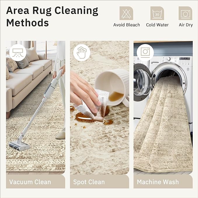 Soalmost Washable Area Rug 8x10 Large Soft Living Room Rugs Light Brown