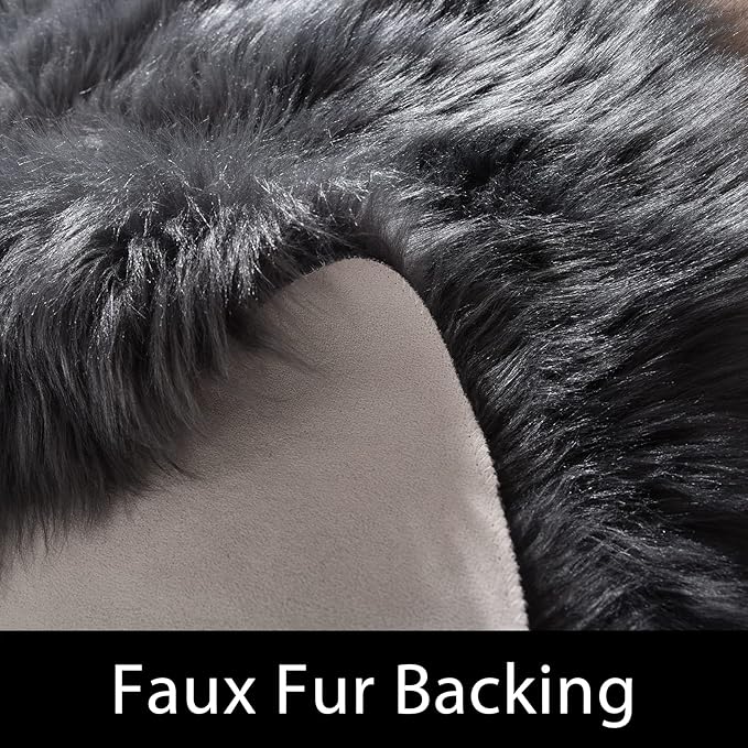 Latepis Living Room Rugs 6x9 Faux Sheepskin Fur Dark Grey Rug for Bedroom Fuzzy Fluffy Rug for Sofa Floor Entertainment Room Luxury Home Decor