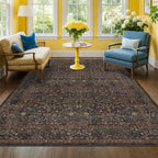 Hazo Haus Taupe Brown 5x8 Rug for Living Room - Vintage Traditional Dark Neutral Floral, Washable Foldable Non-Slip Area Rugs for Dining Under Table, Home Office, Guest Room