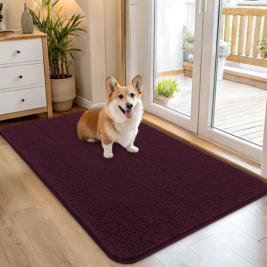 OLANLY Dog Door Mat for Muddy Paws 45x27, Super Absorbent Chenille Mud Mat
