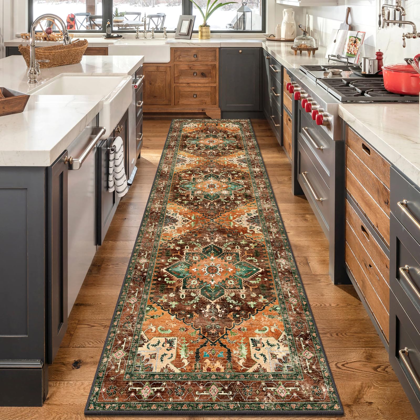 Yamaziot Washable Runner Rug, 3x10 Non-Slip Boho Hallway Kitchen Rug