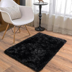 Soft Runner Rugs for Bedroom Hallways, 2x3 Black Fluffy Shag Throw Area Rug Non Slip for Bedside Dorm, Long Shaggy Furry Carpet for Nursery Living Room
