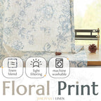 jinchan Linen Floral Curtains 63 Inch Length for Living Room Bedroom Light Filtering Farmhouse Peony Flower Drapes Rustic Window Curtain Set Rod Pocket Back Tab 2 Panels Blue