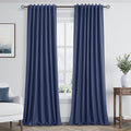 Guken 100% Blackout Curtains 102 Inch Length 2 Panels Set for Living Room Bedroom Back Tab Thermal Insulated Black Out Linen Drapes Room Darkening Window Curtains 102 Inches Long,Classic Blue