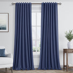 Guken 100% Blackout Curtains 120 Inch Length 2 Panels Set for Living Room Bedroom Back Tab Thermal Insulated Black Out Linen Drapes Room Darkening Window Curtains Classic Blue 52x120