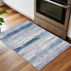 KOZYFLY Modern Abstract Small Area Rugs, 2x3 Washable Kitchen Rug Non-Slip Soft Small Bathroom Rug, Blue/Grey/Beige Striped Entryway Rugs Abstract Print Faux Wool Doormat for Bedside Entrance Bedroom