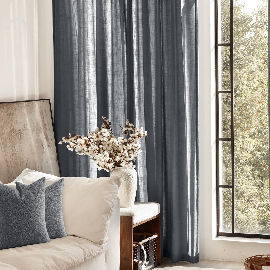 Jolilight Dark Gray Curtains for Living Room Back Tab Modern Farmhouse Semi Sheer Gray Curtains 90 inches Long 2 Panels Set Muted Neutral Window Curtain for Dining Room Bedroom 52x90