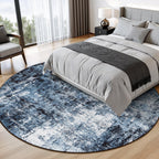 Rugflix Round Area Rugs 8Ft for Living Room, Washable Navy Blue Circle Rug