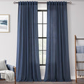 Navy Blue Curtains 92 inch Length for Bedroom Back Tab Light Filtering Semi Sheer Blue Living Room Curtains Linen Cotton Textured Indigo Blue Drapery Panel Modern Farmhouse Aesthetic Decor Dark Blue