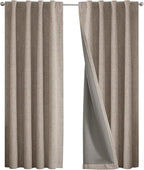 Joydeco 100% Blackout Curtains for Bedroom - Natural Linen Curtains 42" Wx 63" L Long, Thermal Insulated 2 Panels Linen Light Blocking Drapes, Rod Pocket & Back Tabs for Living Room
