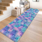 Super Soft Fluffy Living Room Area Rug 2x10 ft Purple Rainbow Tie-Dyed Shaggy Furry Carpet Washable Non-Slip Carpets Bedroom Bedside Nursery Rug Cute Colorful Room Decor for Girls
