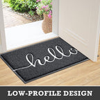 CozyBounty Door Mat Hello Mats Outdoor Indoor Non-Slip Doormat for Entryway Low-Profile Floor Mat for Yard, Garage, High Traffic Areas (36"x24", Black)