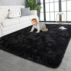 TWINNIS Super Soft Shaggy Rugs Fluffy Carpets, 8x10 Feet, Indoor Modern Plush Area Rugs for Living Room Bedroom Kids Room Nursery Home Decor, Upgrade Anti-Skid Rectangular Fuzzy Rug, Black