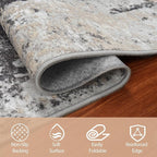 Round Rug 8ft Circle Rug Washable: Carpet Circular Area Rug for Entryway Kitchen Bedroom Dining Room Living Room Large 8 Feet Abstract College Dorm Non Slip Low Pile Black Grey Gold