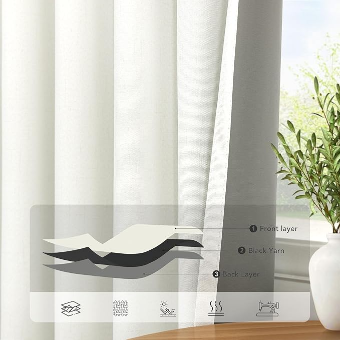 Extra Long Ivory Curtains for Living Room Blackout 108 Inch Sound Proof Wide Drapes for Large Window Noise Reducing Darkening Curtains for Bedroom Off White 52x108 Ceiling to Floor Length 2 Panel 9 ft