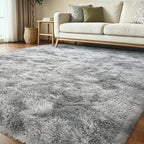 7x10 Ft Extra Large Shag Rugs for Living Room, Tie Dyed Ultra Soft Fluffy Furry Area Rugs for Bedroom Indoor Floor, Aesthetic Carpet for Kids Home Decor (Light Grey)