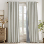 RYB HOME 100% Blackout Cream Curtains, Linen Texture Thermal Insulated Drapes for Bedroom/Living Room/Office/Nuesery, Privacy Farmhouse Full Blackout Window Treatment, W52xL108 Inch Long, 2 Panels