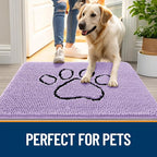 OLANLY Dog Door Mat for Muddy Paws 48x30, Paw Print Design, Absorbs Moisture and Dirt, Absorbent Non-Slip Washable Doormat, Quick Dry Chenille Mud Mat for Dogs, Entry Indoor Entryway Carpet, Lavender