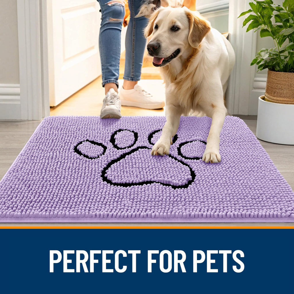 OLANLY Dog Door Mat for Muddy Paws 48x30, Paw Print Design Chenille Mud Mat
