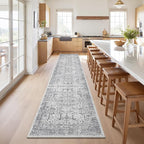Hallway Washable Runner Rug 2x10 - Non Slip Vintage Kitchen Runner Rugs for Entryway Low-Pile Waterproof Long Runners for Living Room Bedroom Medallion Indoor Floor Mat for Bathroom Laundry Grey