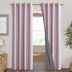 NICETOWN Pink Vintage Linen 100% Blackout Curtains for Living Room, Thermal Insulated Curtains 90" Long, Noise Reducing Window Treatment Drapes for Home Cinema, 52" Wide Per Panel, Set of 2