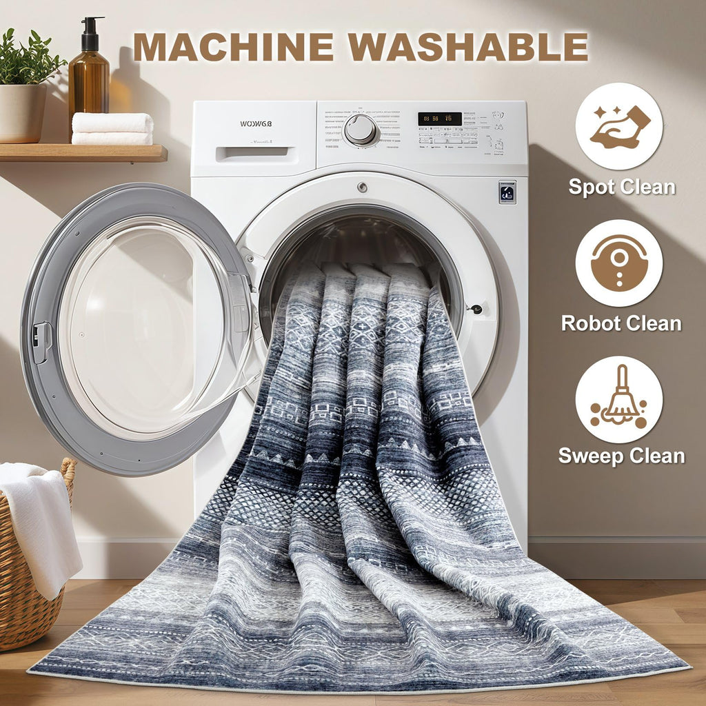 Nakagishi Boho 2x6 Runner Rug Machine Washable Rugs Non Slip Denim Blue