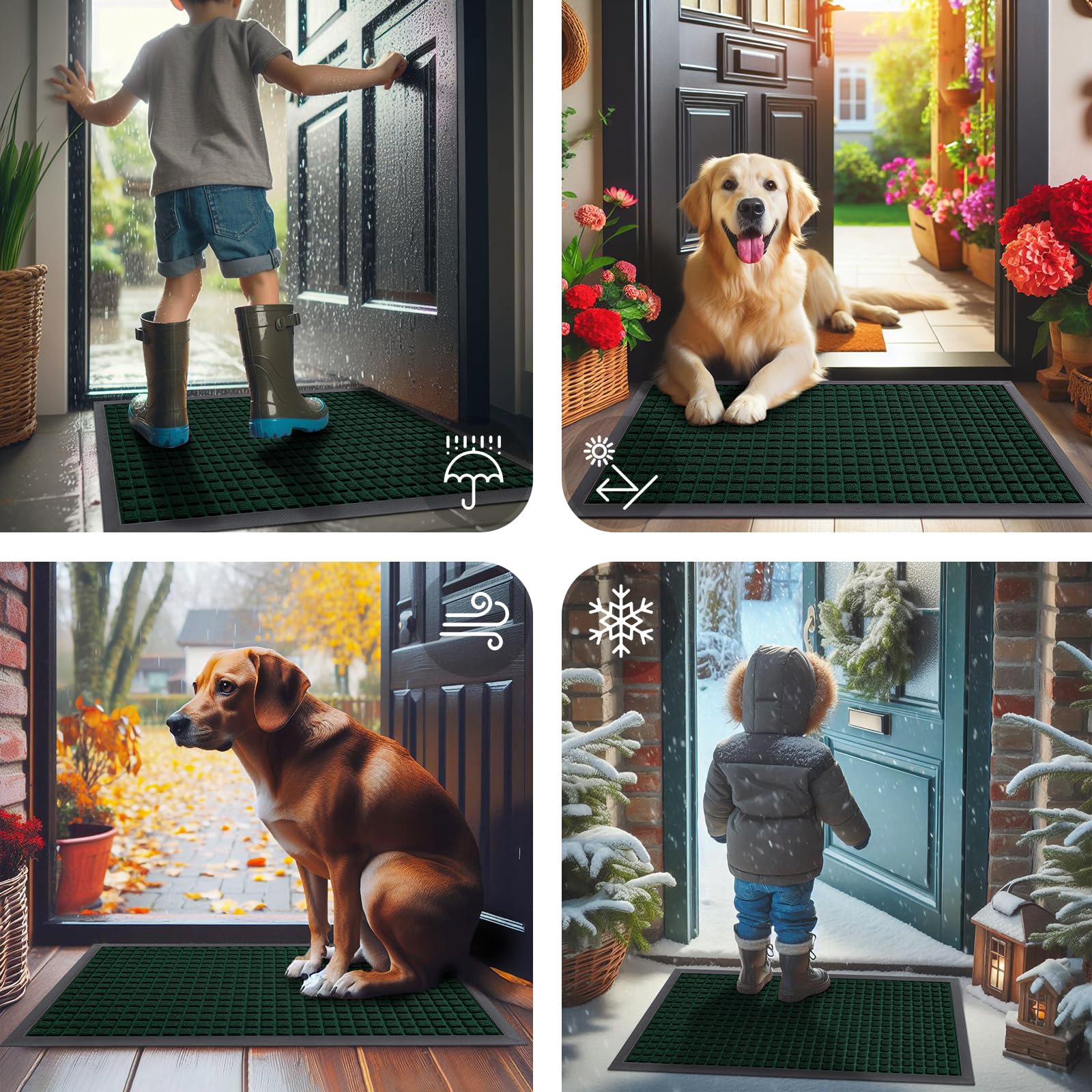 Smiry Front Door Mat Outside Entrance, Natural Rubber Doormat, 35x23 Inch