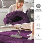 OLANLY 3x5 Machine Washable Small Bedside Rug, Soft Fluffy Shaggy Rugs for Living Room, Bedroom, Indoor Floor Carpet for Kids Girls and Boys, Preppy Dorms, Nursery, Home Decor Aesthetic, Dark Purple