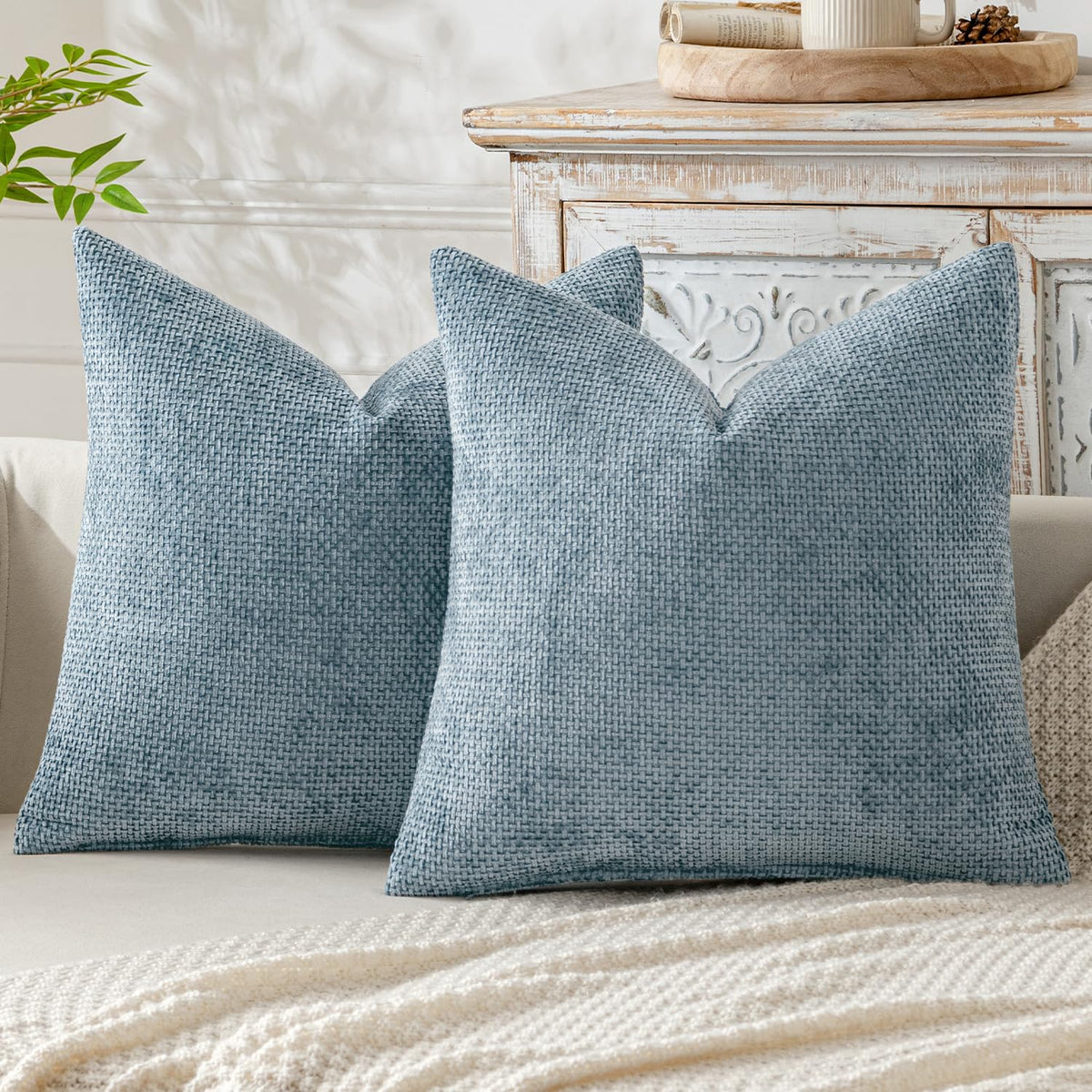MIULEE Decorative Neutral Beige Euro Sham Pillow Covers 24x24 Inch 2 Pack