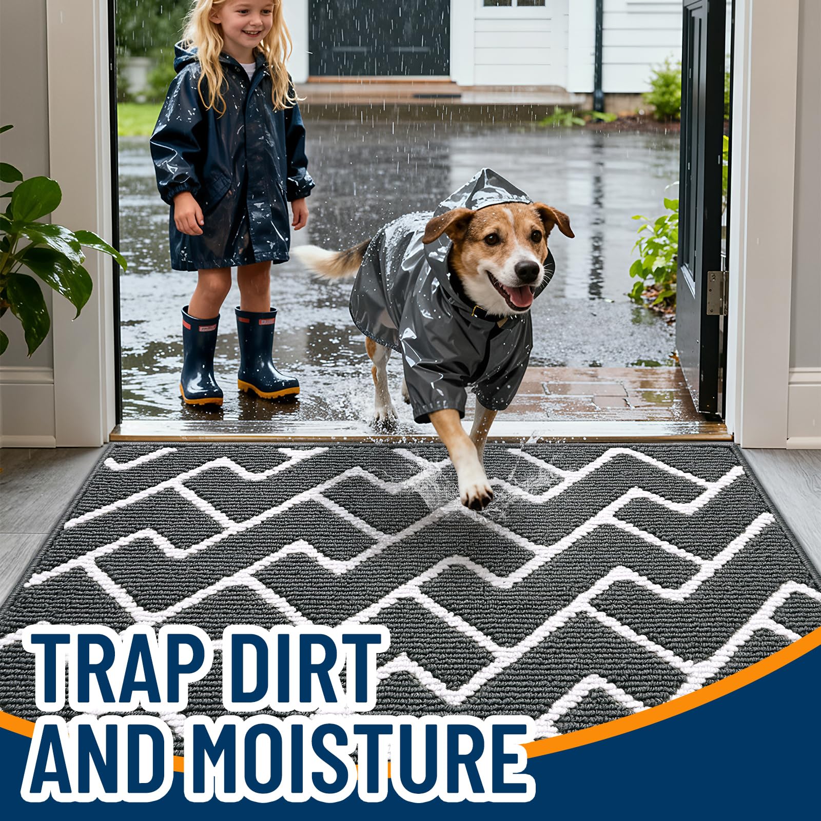 OLANLY Front Door Mat, Non-Slip Rubber Backing, Dirt Resistant and Absorbent, Washable, Easy to Clean Low-Profile Indoor Doormat for Back Door, Entryway, Inside Entrance, 40x32, Charcoal
