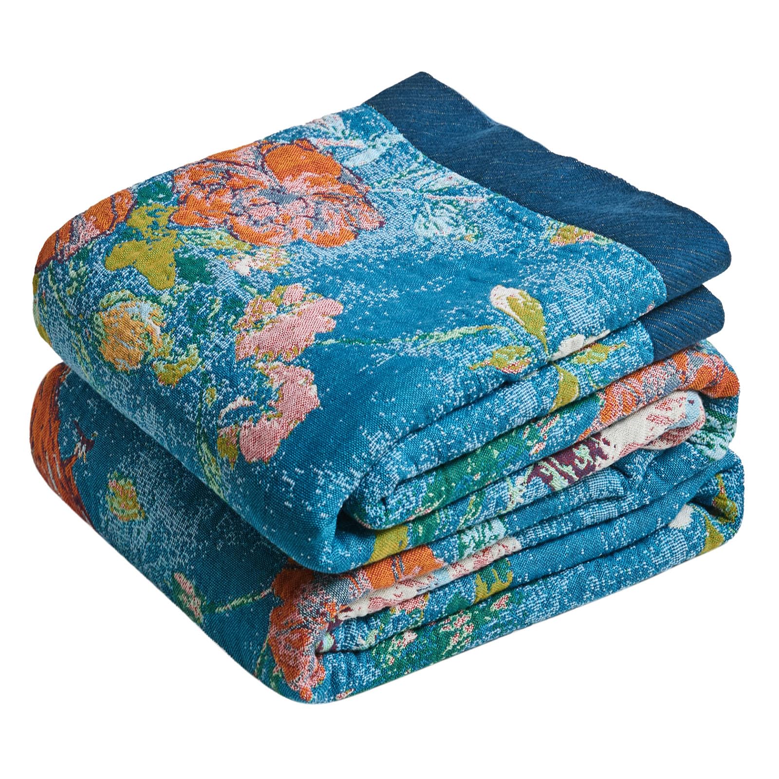 MSGKV Boho Throw Blanket 50"x60" 100% Cotton Floral Bird Throw for Couch